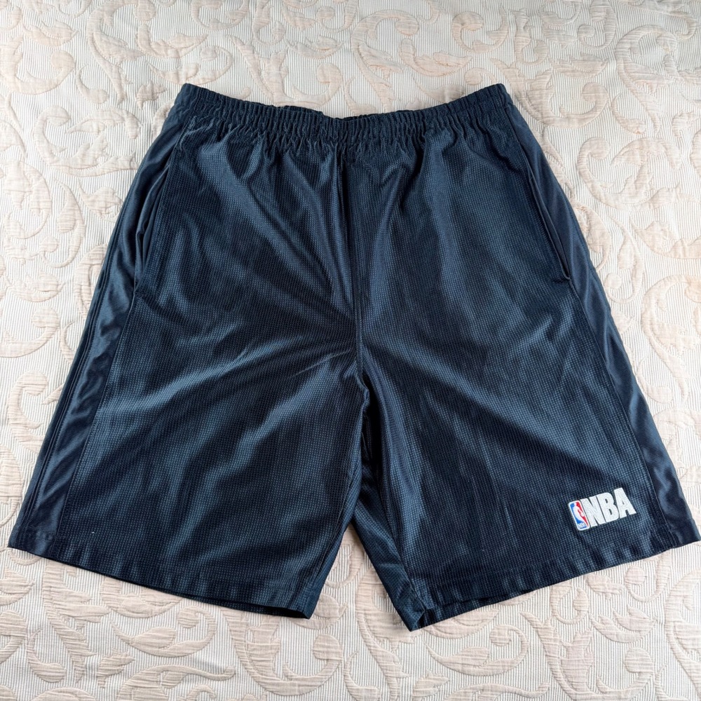 NBA Elevation Mens Navy Blue Mesh Basketball Shorts Size Large Embroidered‎ Logo
